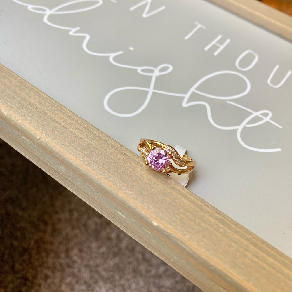 Pink Tourmaline Stunning Zirconia Gold Ring - Picture 5 of 5